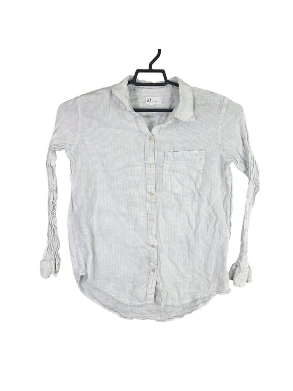 Womens Gap 100% Linen Blue & White Stripes Boyfriend Shirt Button Up Size M
